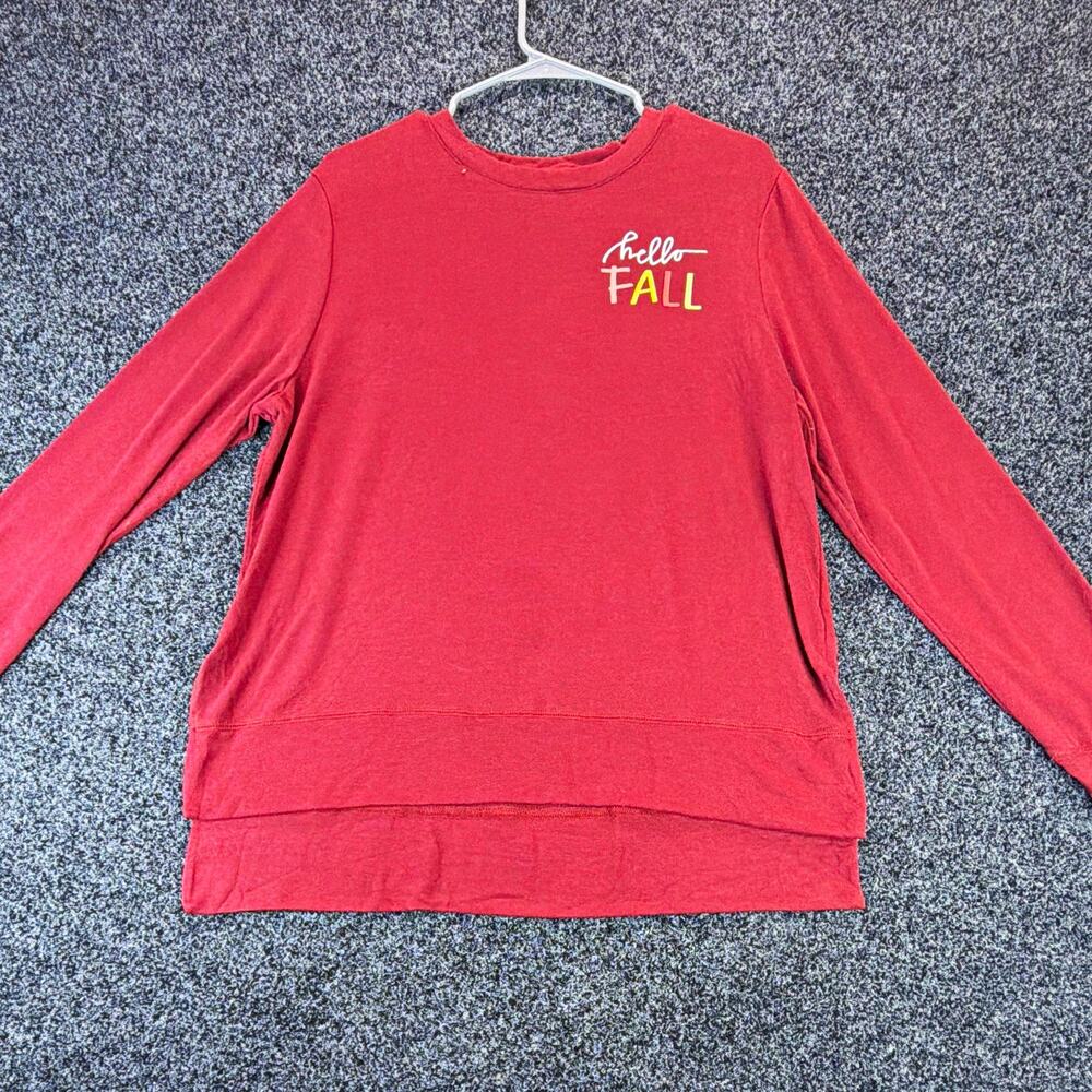 PositiviTees Red Crew Neck Pullover Sweatshirt L Hello Fall Graphic Print